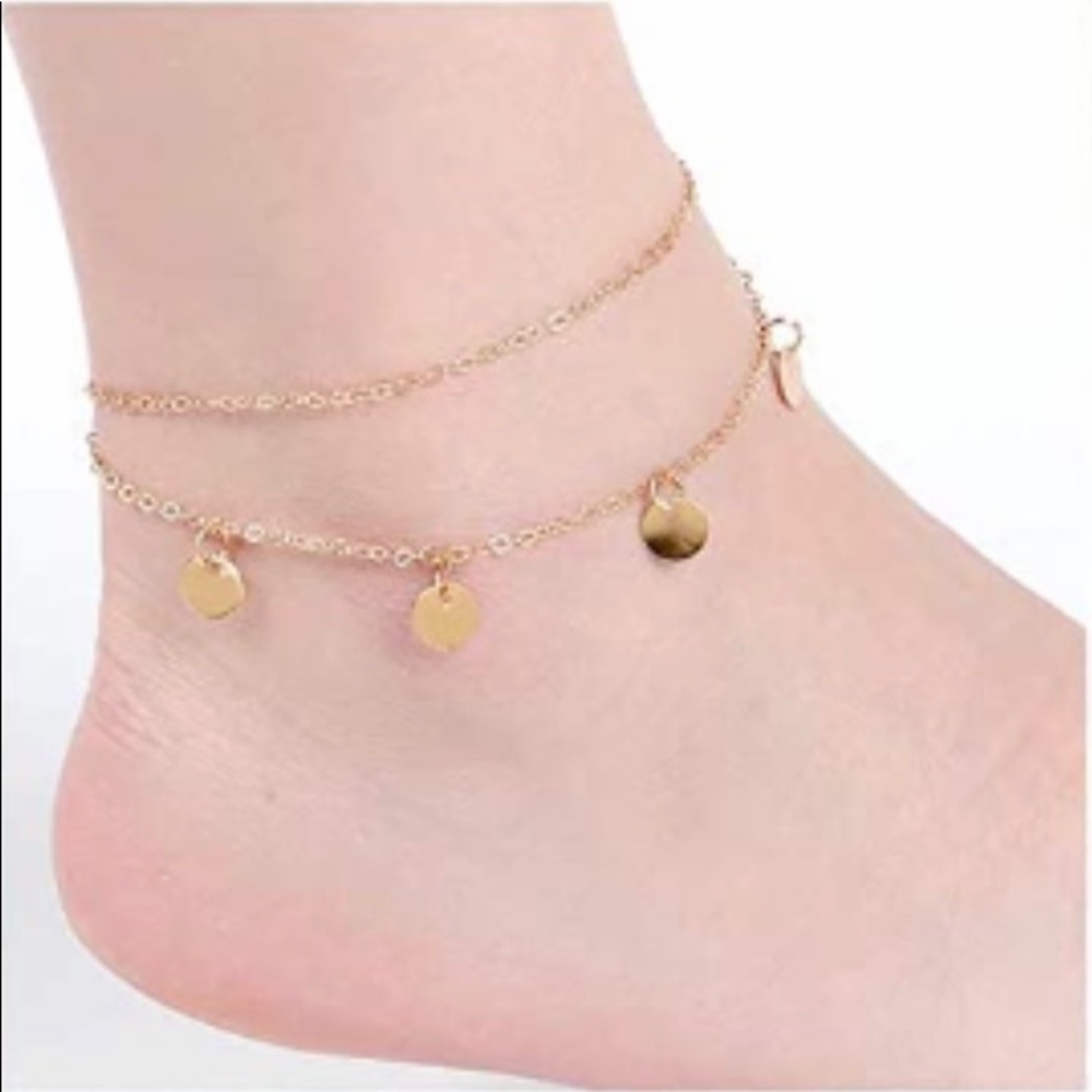 Layered adjustable anklet w/medallion charms